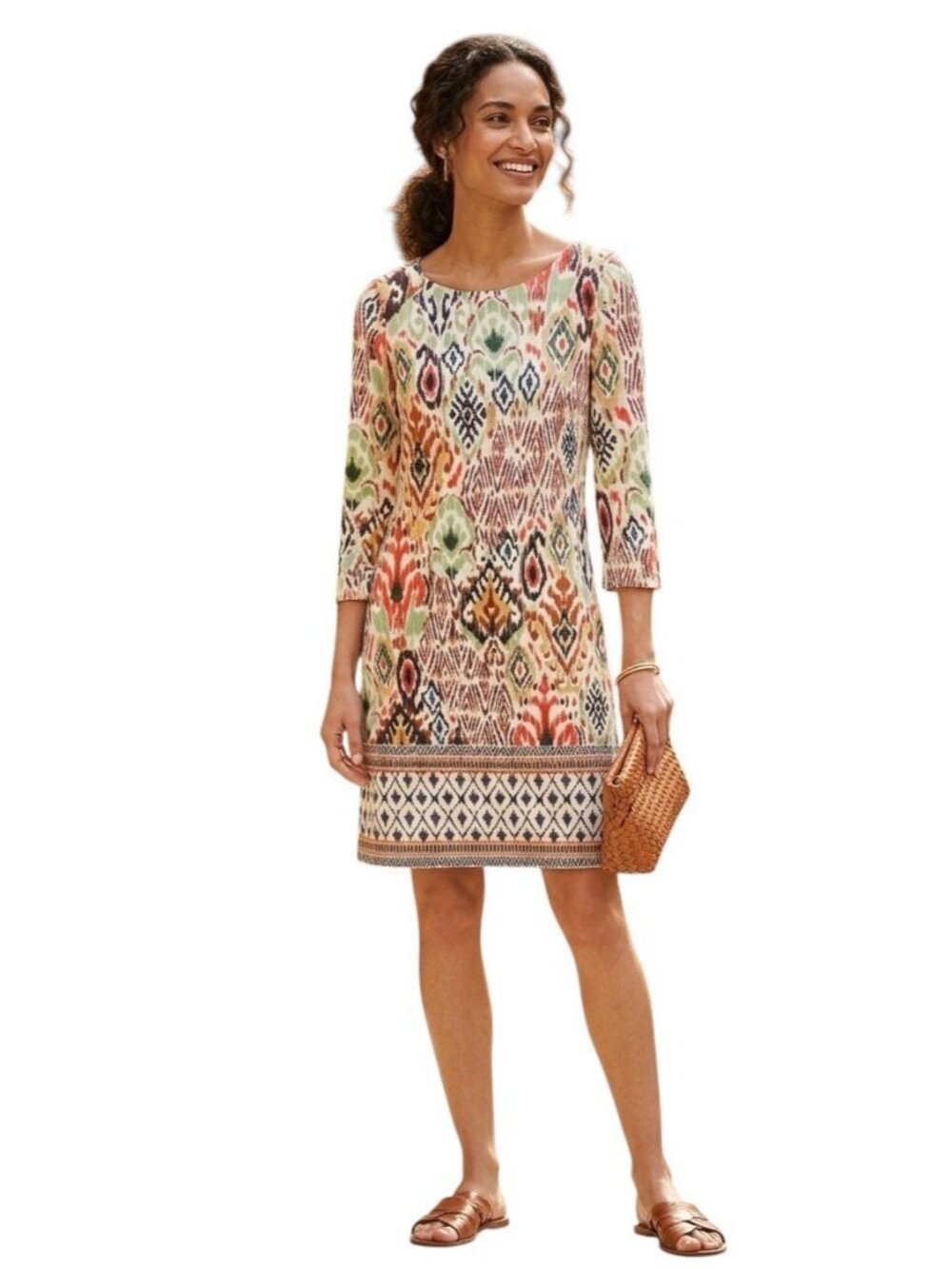 Tommy Bahama Darcy Vista Cove 3/4 Sleeve Orange Green Tan Shift Dress XXS NWT